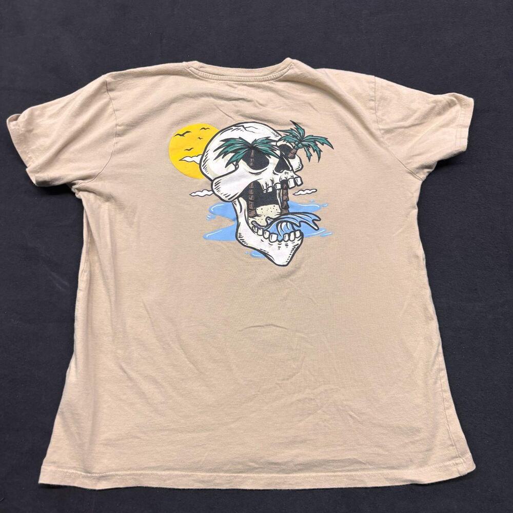Skull Graphic Tee Taco Tuesday Tan Beach Palm Mens M